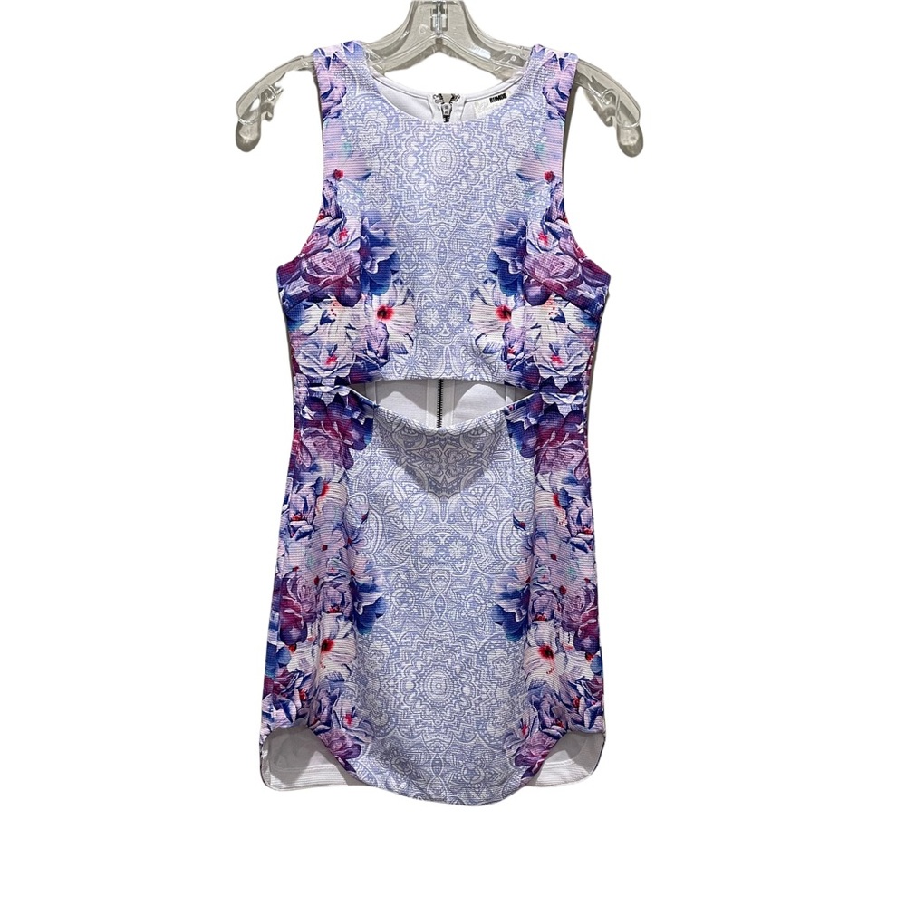 LF Rumor Boutique Floral Rose Cutout Bodycon Mini Dress Purple Size Medium